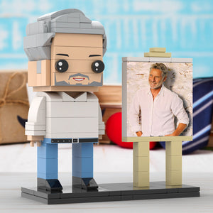 Full Body Customizable 1 Person Daddy With Classic White Shirt And Jeans Custom Brick with Frame Figures Small Particle Block Toy Brick Me Figures For Father's Day - MadeMineAU