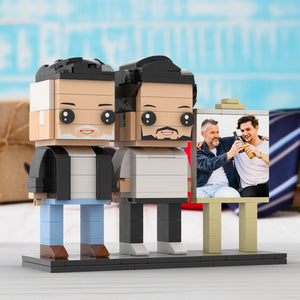 Full Body Customizable 2 People Fully Grown Son Having A Beer With His Dad Man Photo Frame Personalized Custom Brick Figures Small Particle Block Toy Personalized For Father's Day - MadeMineAU