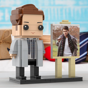 Full Body Customizable 1 Person Stylish Young Daddy With Scarf Custom Brick with Frame Figures Small Particle Block Toy Brick Me Figures For Father's Day - MadeMineAU