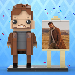 Full Body Customizable 1 Person Cool Young Daddy In Long Brown Coat Custom Brick with Frame Figures Small Particle Block Toy Brick Me Figures For Father's Day - MadeMineAU