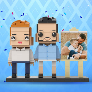 Full Body Customizable 2 People Dad Cuddle His Son Little Boy Photo Frame Personalized Custom Brick Figures Small Particle Block Toy Personalized For Father's Day - MadeMineAU