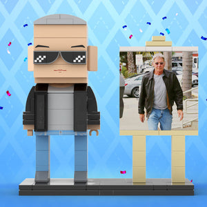 Full Body Customizable 1 Person Cool Grey Hair Daddy Street Photo With Classic Outfit Custom Brick with Frame Figures Small Particle Block Toy Brick Me Figures For Father's Day - MadeMineAU