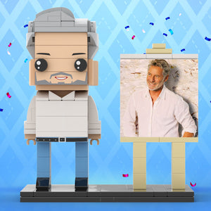 Full Body Customizable 1 Person Daddy With Classic White Shirt And Jeans Custom Brick with Frame Figures Small Particle Block Toy Brick Me Figures For Father's Day - MadeMineAU