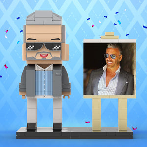 Full Body Customizable 1 Person Cool Daddy In Grey Suit With Sunglasses Custom Brick with Frame Figures Small Particle Block Toy Brick Me Figures For Father's Day - MadeMineAU