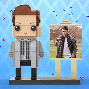 Full Body Customizable 1 Person Stylish Young Daddy With Scarf Custom Brick with Frame Figures Small Particle Block Toy Brick Me Figures For Father's Day - MadeMineAU