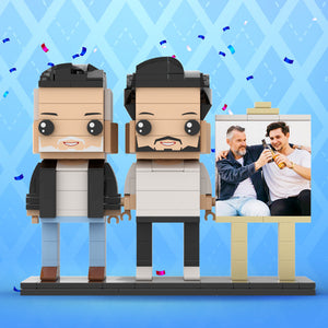 Full Body Customizable 2 People Fully Grown Son Having A Beer With His Dad Man Photo Frame Personalized Custom Brick Figures Small Particle Block Toy Personalized For Father's Day - MadeMineAU