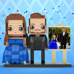 Full Body Customizable 2 People Dad And His Daughter In Perfect Blue Dress Photo Frame Personalized Custom Brick Figures Small Particle Block Toy Personalized For Father's Day - MadeMineAU