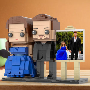 Full Body Customizable 2 People Dad And His Daughter In Perfect Blue Dress Photo Frame Personalized Custom Brick Figures Small Particle Block Toy Personalized For Father's Day - MadeMineAU