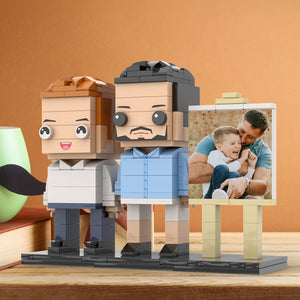 Full Body Customizable 2 People Dad Cuddle His Son Little Boy Photo Frame Personalized Custom Brick Figures Small Particle Block Toy Personalized For Father's Day - MadeMineAU