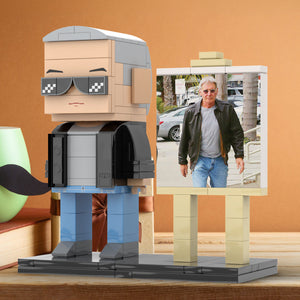 Full Body Customizable 1 Person Cool Grey Hair Daddy Street Photo With Classic Outfit Custom Brick with Frame Figures Small Particle Block Toy Brick Me Figures For Father's Day - MadeMineAU