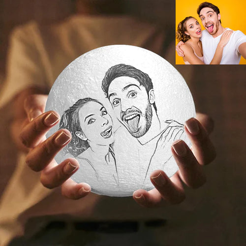 Engraved Photo Moon Lamp Touch Double Colors Lamp Gift For Him