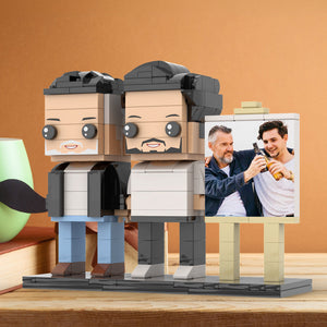 Full Body Customizable 2 People Fully Grown Son Having A Beer With His Dad Man Photo Frame Personalized Custom Brick Figures Small Particle Block Toy Personalized For Father's Day - MadeMineAU