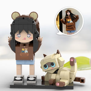 Full Body Customizable Cute Brick Figures Persaonalized Cute Brick Figures with Cat Small Particle Block Toy - MadeMineAU