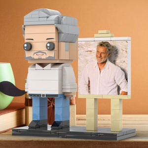 Full Body Customizable 1 Person Daddy With Classic White Shirt And Jeans Custom Brick with Frame Figures Small Particle Block Toy Brick Me Figures For Father's Day - MadeMineAU