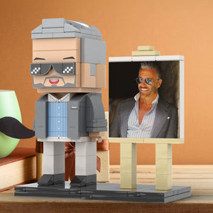 Full Body Customizable 1 Person Cool Daddy In Grey Suit With Sunglasses Custom Brick with Frame Figures Small Particle Block Toy Brick Me Figures For Father's Day - MadeMineAU