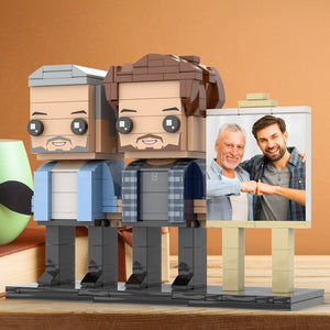 Full Body Customizable 2 People Dad And Son Fist Bump Photo Frame Personalized Custom Brick Figures Small Particle Block Toy Personalized For Father's Day - MadeMineAU