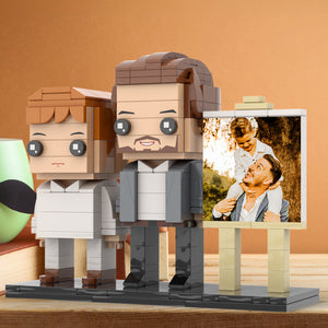 Full Body Customizable 2 People Little Son Sit On Daddy's Shoulder Photo Frame Personalized Custom Brick Figures Small Particle Block Toy Personalized For Father's Day - MadeMineAU