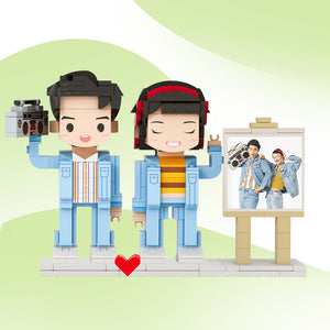 Anniversary Gifts Full Body Customizable 2 People Photo Frame Custom Cute Brick Figures Small Particle Block - MadeMineAU