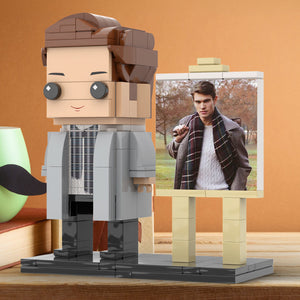 Full Body Customizable 1 Person Stylish Young Daddy With Scarf Custom Brick with Frame Figures Small Particle Block Toy Brick Me Figures For Father's Day - MadeMineAU