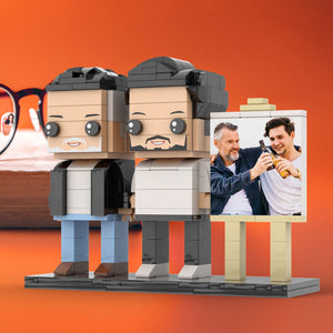 Full Body Customizable 2 People Fully Grown Son Having A Beer With His Dad Man Photo Frame Personalized Custom Brick Figures Small Particle Block Toy Personalized For Father's Day - MadeMineAU