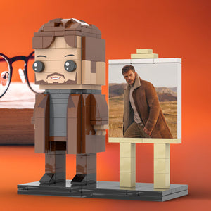 Full Body Customizable 1 Person Cool Young Daddy In Long Brown Coat Custom Brick with Frame Figures Small Particle Block Toy Brick Me Figures For Father's Day - MadeMineAU