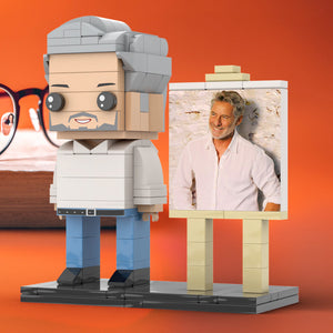 Full Body Customizable 1 Person Daddy With Classic White Shirt And Jeans Custom Brick with Frame Figures Small Particle Block Toy Brick Me Figures For Father's Day - MadeMineAU