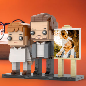 Full Body Customizable 2 People Little Son Sit On Daddy's Shoulder Photo Frame Personalized Custom Brick Figures Small Particle Block Toy Personalized For Father's Day - MadeMineAU