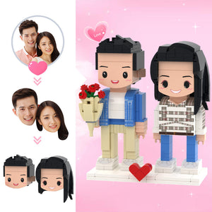 Custom Head Cute Brick Figures Personalized 2 People Cute Brick Figures Couple with Rose Brick Figures - MadeMineAU