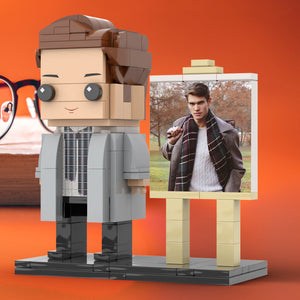 Full Body Customizable 1 Person Stylish Young Daddy With Scarf Custom Brick with Frame Figures Small Particle Block Toy Brick Me Figures For Father's Day - MadeMineAU