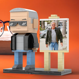 Full Body Customizable 1 Person Cool Grey Hair Daddy Street Photo With Classic Outfit Custom Brick with Frame Figures Small Particle Block Toy Brick Me Figures For Father's Day - MadeMineAU