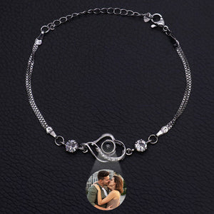 Custom Photo Bracelet Overlapped Hearts Projection Bracelet Gift for Mom Best Mother's Day Gift - soufeelus