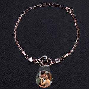 Custom Photo Bracelet Overlapped Hearts Projection Bracelet Gift for Mom Best Mother's Day Gift - soufeelus