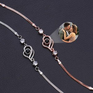 Custom Photo Bracelet Overlapped Hearts Projection Bracelet Gift for Mom Best Mother's Day Gift