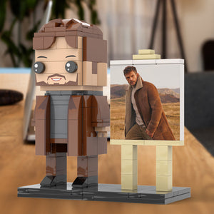 Full Body Customizable 1 Person Cool Young Daddy In Long Brown Coat Custom Brick with Frame Figures Small Particle Block Toy Brick Me Figures For Father's Day - MadeMineAU