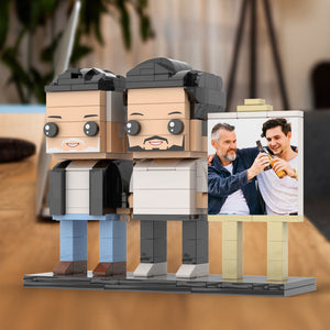 Full Body Customizable 2 People Fully Grown Son Having A Beer With His Dad Man Photo Frame Personalized Custom Brick Figures Small Particle Block Toy Personalized For Father's Day - MadeMineAU