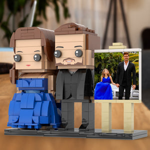 Full Body Customizable 2 People Dad And His Daughter In Perfect Blue Dress Photo Frame Personalized Custom Brick Figures Small Particle Block Toy Personalized For Father's Day - MadeMineAU