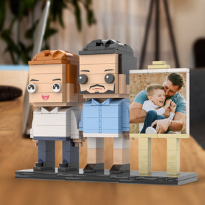 Full Body Customizable 2 People Dad Cuddle His Son Little Boy Photo Frame Personalized Custom Brick Figures Small Particle Block Toy Personalized For Father's Day - MadeMineAU