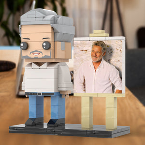 Full Body Customizable 1 Person Daddy With Classic White Shirt And Jeans Custom Brick with Frame Figures Small Particle Block Toy Brick Me Figures For Father's Day - MadeMineAU