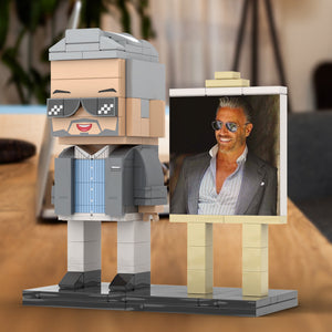 Full Body Customizable 1 Person Cool Daddy In Grey Suit With Sunglasses Custom Brick with Frame Figures Small Particle Block Toy Brick Me Figures For Father's Day - MadeMineAU