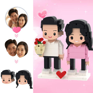 Gifts for Her Custom Head Cute Brick Figures Personalized 2 People Cute Brick Figures Couple with Rose Brick Figures - MadeMineAU