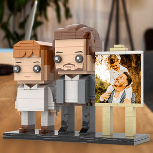 Full Body Customizable 2 People Little Son Sit On Daddy's Shoulder Photo Frame Personalized Custom Brick Figures Small Particle Block Toy Personalized For Father's Day - MadeMineAU