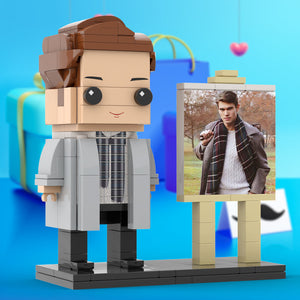 Full Body Customizable 1 Person Stylish Young Daddy With Scarf Custom Brick with Frame Figures Small Particle Block Toy Brick Me Figures For Father's Day - MadeMineAU