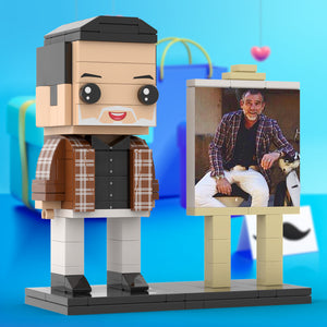 Full Body Customizable 1 Person Cool Daddy  in Classic Plaid Shirt Custom Brick with Frame Figures Small Particle Block Toy Brick Me Figures For Father's Day - MadeMineAU