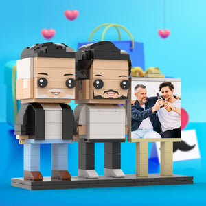 Full Body Customizable 2 People Fully Grown Son Having A Beer With His Dad Man Photo Frame Personalized Custom Brick Figures Small Particle Block Toy Personalized For Father's Day - MadeMineAU