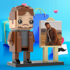 Full Body Customizable 1 Person Cool Young Daddy In Long Brown Coat Custom Brick with Frame Figures Small Particle Block Toy Brick Me Figures For Father's Day - MadeMineAU