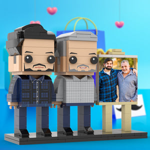 Full Body Customizable 2 People Father And Son Photo Frame Personalized Custom Brick Figures Small Particle Block Toy Personalized For Father's Day - MadeMineAU