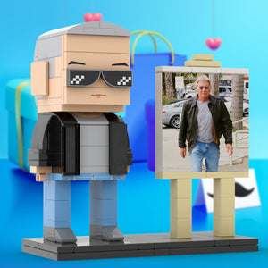 Full Body Customizable 1 Person Cool Grey Hair Daddy Street Photo With Classic Outfit Custom Brick with Frame Figures Small Particle Block Toy Brick Me Figures For Father's Day - MadeMineAU