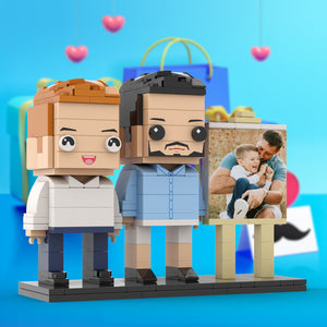 Full Body Customizable 2 People Dad Cuddle His Son Little Boy Photo Frame Personalized Custom Brick Figures Small Particle Block Toy Personalized For Father's Day - MadeMineAU