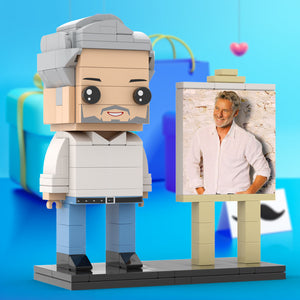 Full Body Customizable 1 Person Daddy With Classic White Shirt And Jeans Custom Brick with Frame Figures Small Particle Block Toy Brick Me Figures For Father's Day - MadeMineAU