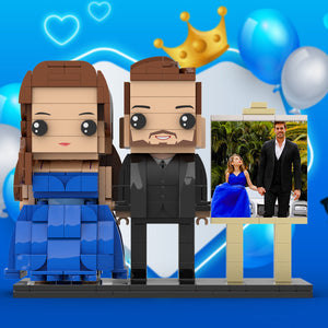 Full Body Customizable 2 People Dad And His Daughter In Perfect Blue Dress Photo Frame Personalized Custom Brick Figures Small Particle Block Toy Personalized For Father's Day - MadeMineAU